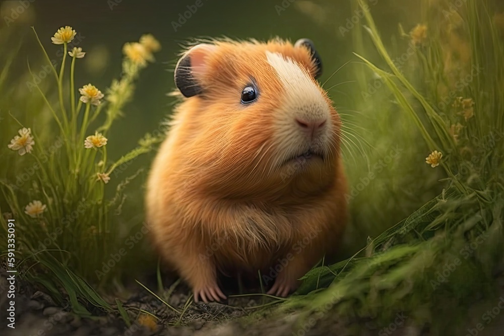 Close-Up View of a Rodent in a Lush Green Field. Generative AI Close-Up View of a Rodent in a Lush Green Field. Generative AI