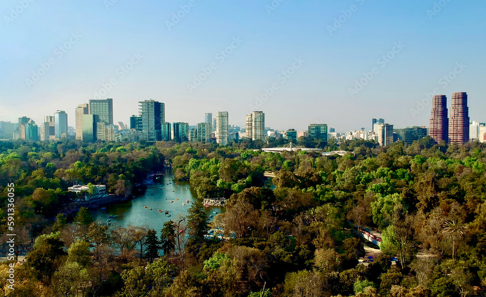 Aerial view of city lake at mexico city