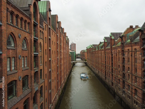 The Warehouse district Speicherstadt during spring in Hamburg  Germany. 