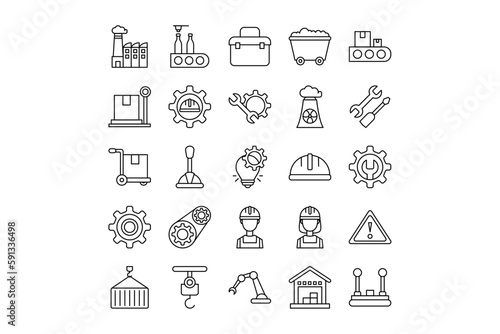 Manufacturing icons set. Factory industry vector illustration.