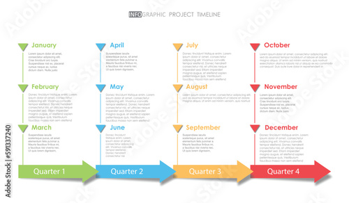 infographic timeline business quarterly project schedule template diagram Modern component timeline template. presentation infographics vector. 