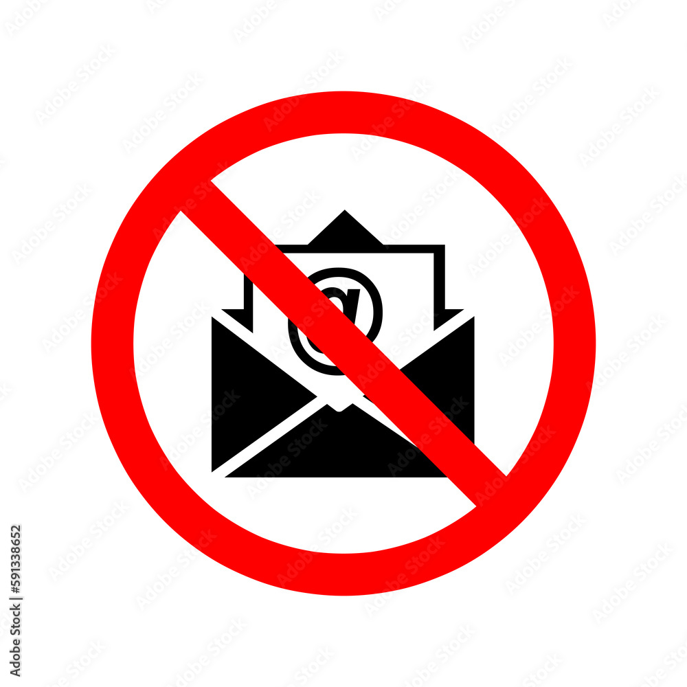 Mail ban icon.Stop or ban red round sign with email icon. Vector illustration. Forbidden sign..eps Mail ban icon.Stop or ban red round sign with email icon. Vector illustration. Forbidden sign..eps