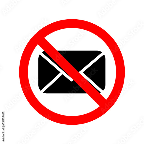 Mail ban icon.Stop or ban red round sign with email icon. Vector illustration. Forbidden sign