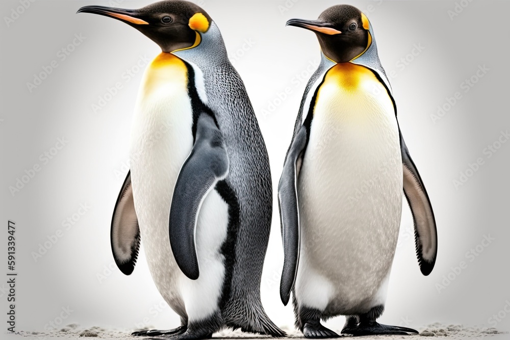 Obraz premium two penguins standing side by side. Generative AI