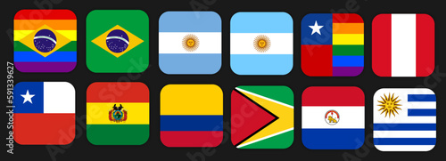 Flag buttons of South American Contries / AI Illustrator photo