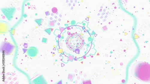 ポップでキュートなグラフィックのアブストラクト背景　ループ　ホワイト　スピード感のあるワープ