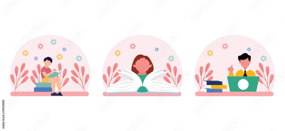 Flat Bundle World Book Day Design Illustration Flat Bundle World Book Day Design Illustration