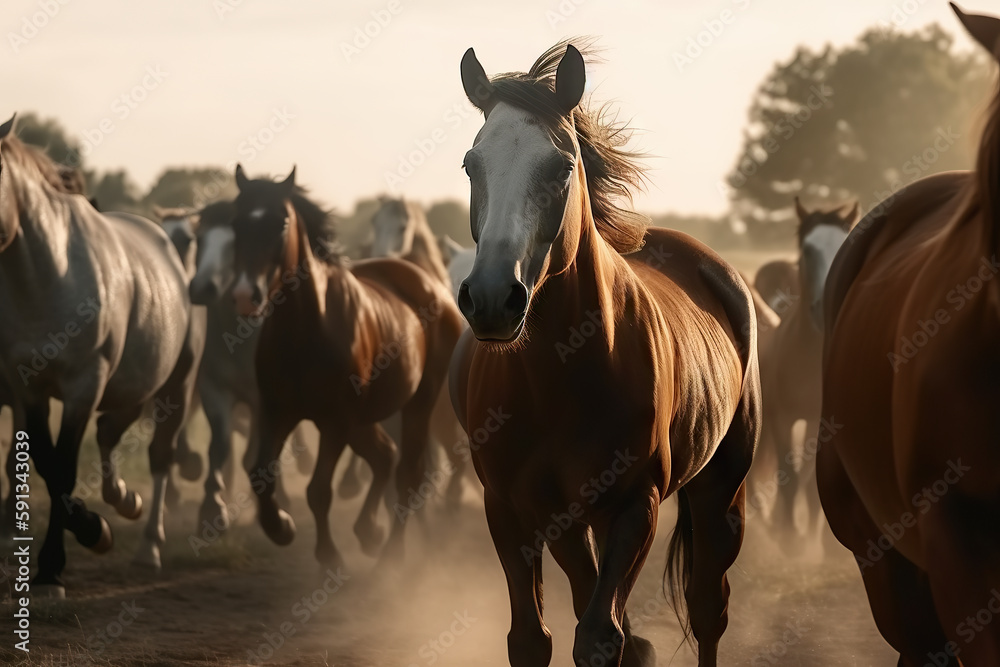 horses running in a herd in nature. horses running in a herd in nature.