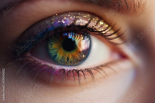 beautiful eye with colorful makeup eyeshadow.