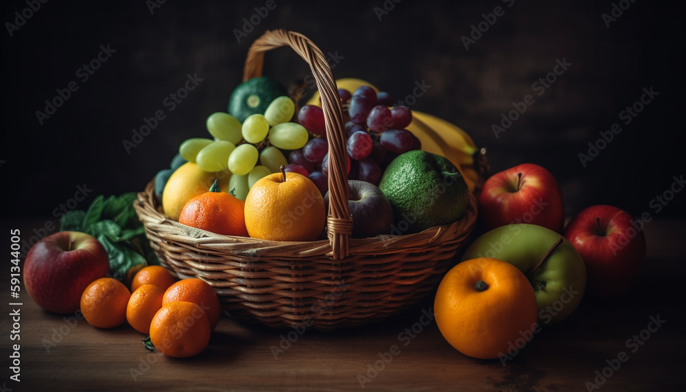 fresh fruits healthy food in basket generated by AI