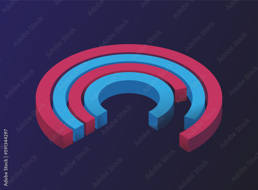 Red and blue diagram. Pieces, visualization of information and data. Digital statistics, analytics and evaluation. Template, layout and mock up. Cartoon isometric vector illustration Red and blue diagram. Pieces, visualization of information and data. Digital statistics, analytics and evaluation. Template, layout and mock up. Cartoon isometric vector illustration