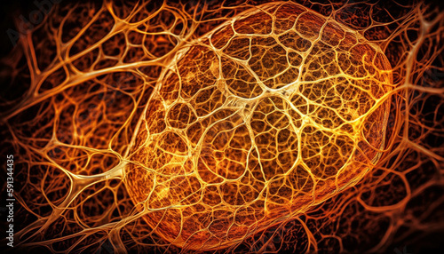 Glowing nerve cells highlight intricate neural connections generated by AI