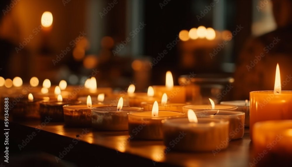 Glowing candle ignites symbol of peace and love generated by AI Glowing candle ignites symbol of peace and love generated by AI