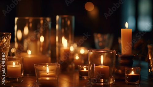 Glowing candles bring comfort on dark nights generated by AI