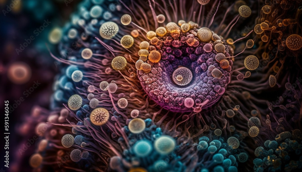 Magnified cancer cell revealing molecular structure mess generated by AI Magnified cancer cell revealing molecular structure mess generated by AI