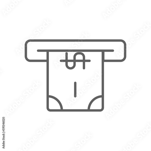 Withdrawing Finance icon with black outline style. cash, dollar, payment, bank, pay, transfer, atm. Vector illustration