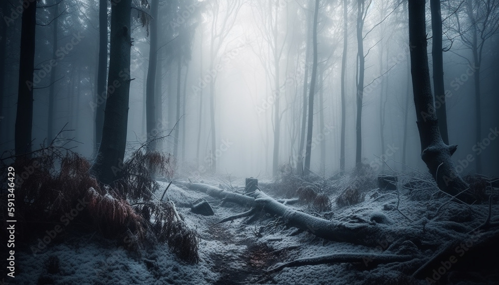 Mysterious forest, an eerie beauty in nature generated by AI