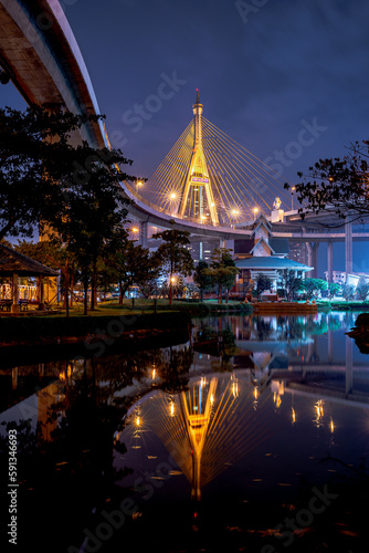 View of the Bhumibolbridge at night Bangkok