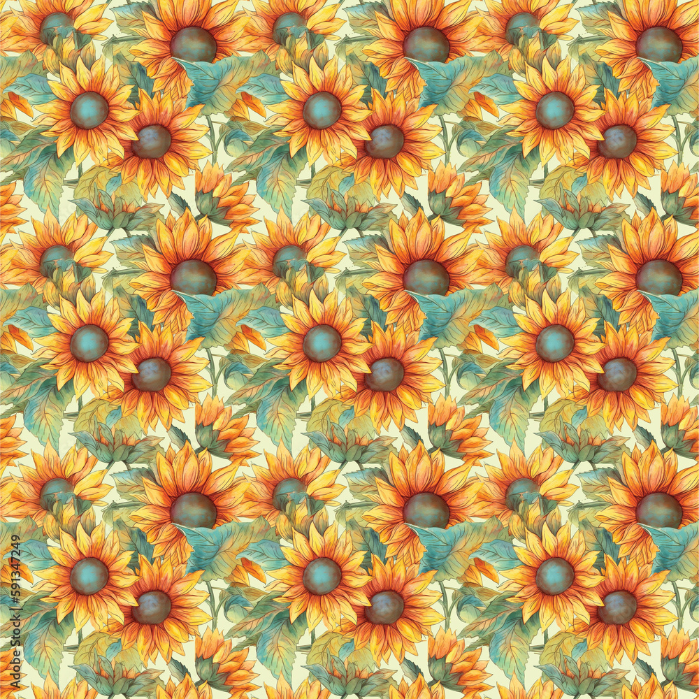 seamless pattern with colorful sunflowers with generative AI