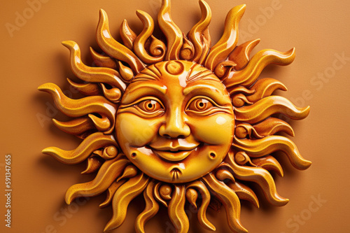 illustration of big yellow sun with face created with Generative AI technology © StockMedia