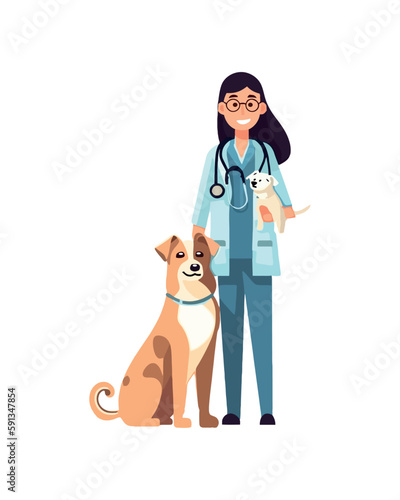 Cheerful vet and cute puppies