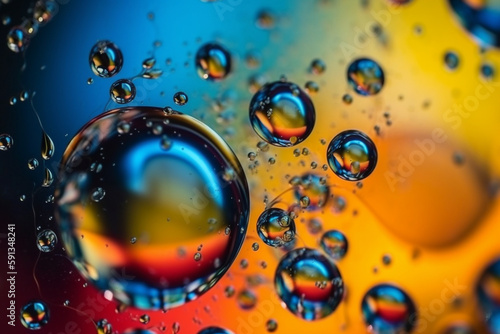 Abstract colourful creative macro oil and water background with bubbles. generative ai.