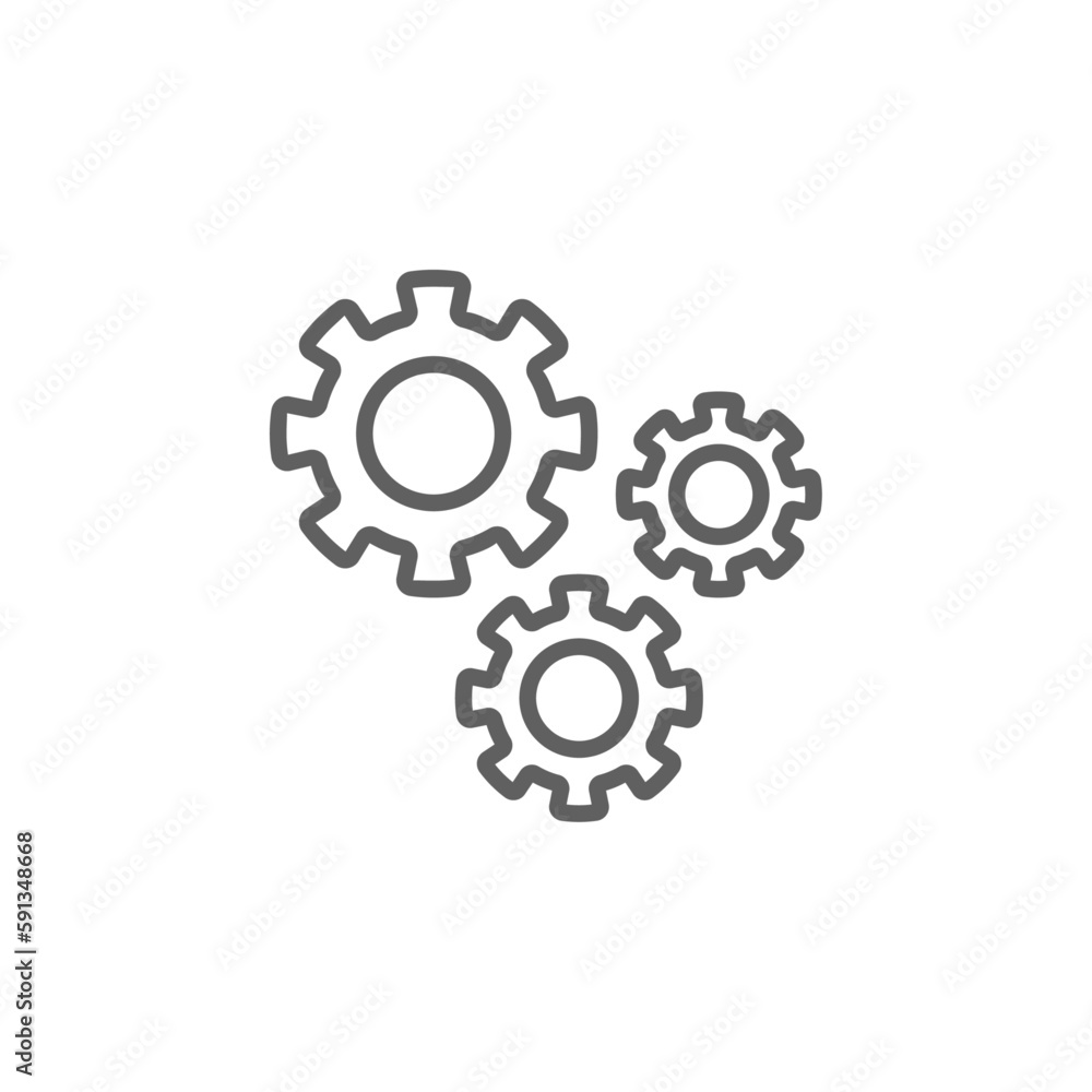 Management Data management icon with black outline style. business, teamwork, team, strategy, concept, manage, gear. Vector illustration