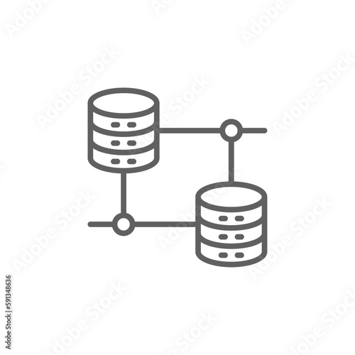 Data sharing Data management icon with black outline style. network, share, technology, connection, media, social, send. Vector illustration