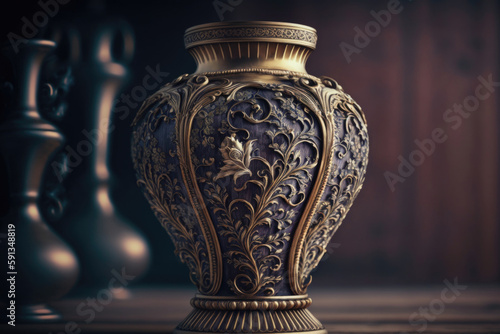 beautiful large noble vase with golden decorations created with Generative AI technology