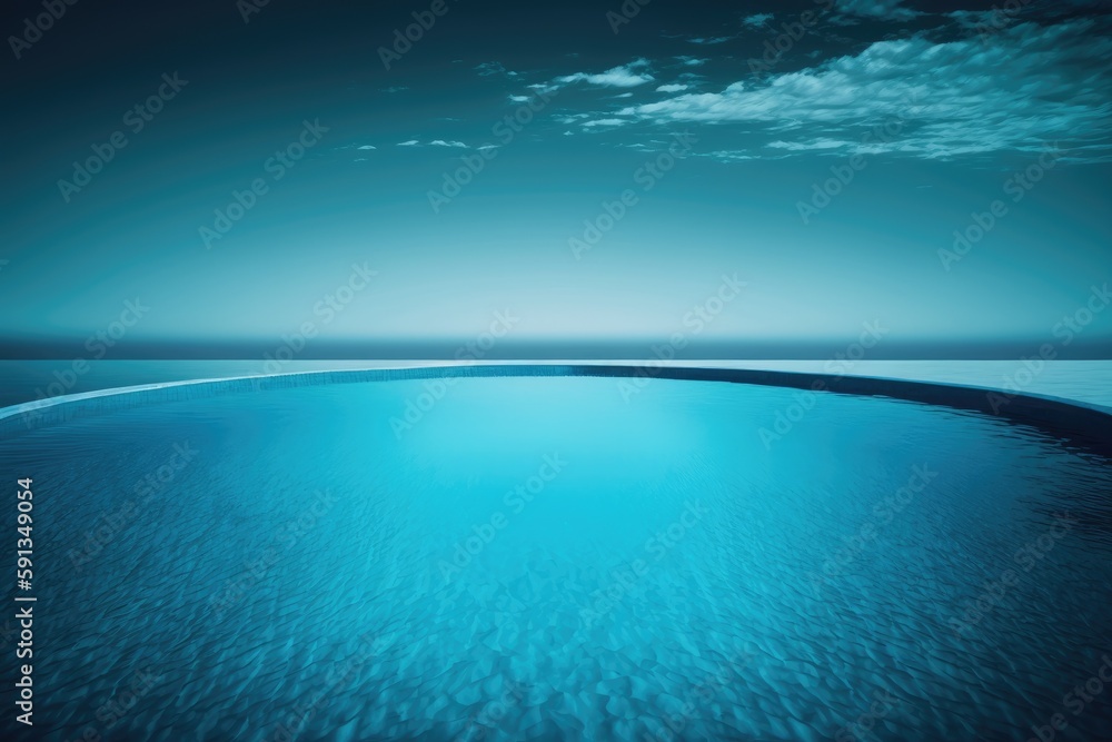 serene body of water reflecting the cloudy blue sky above. Generative AI