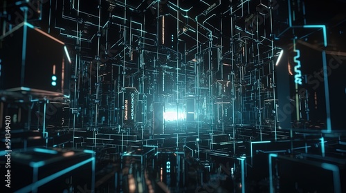 3d illustration of abstract technology background. Sci-fi concept.3D rendering of abstract technology concept. Futuristic cyberspace background,Abstract 3d rendering of data processing.Generative Ai