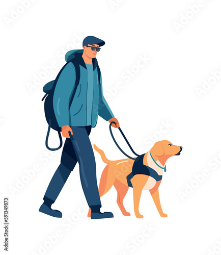 men walking with cute retriever puppy