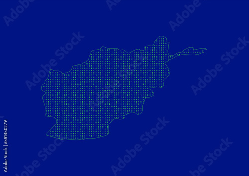 Vector Afghanistan map for technology or innovation or it concepts. Minimalist country border filled with 1s and 0s. File is suitable for digital editing and prints of all sizes.