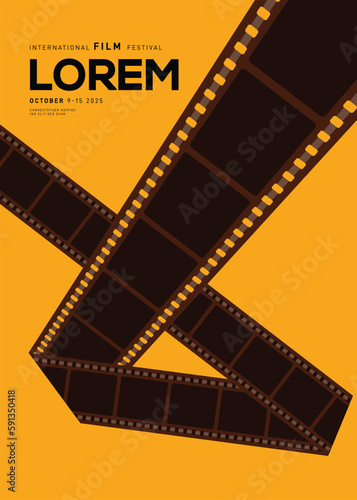 Movie festival poster design template background with vintage filmstrip