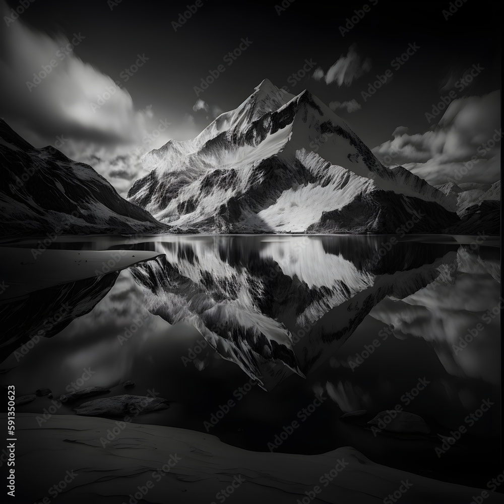 swiss alps black and white landscape photography reflecting into lake