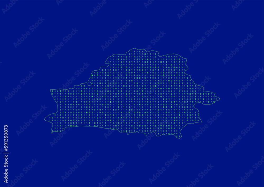 Vector Belarus map for technology or innovation or it concepts. Minimalist country border filled with 1s and 0s. File is suitable for digital editing and prints of all sizes.