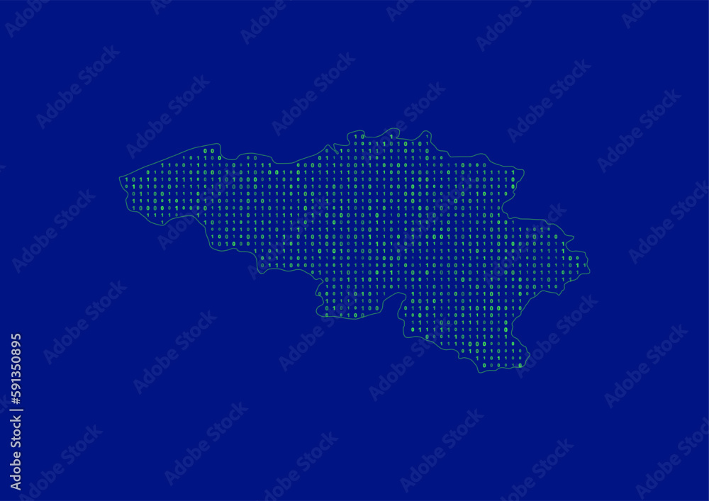 Vector Belgium map for technology or innovation or it concepts. Minimalist country border filled with 1s and 0s. File is suitable for digital editing and prints of all sizes.