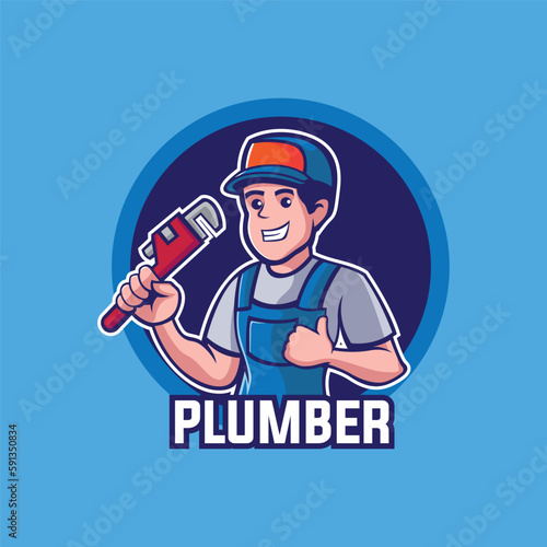 Plumber worker Handyman mascot logo 