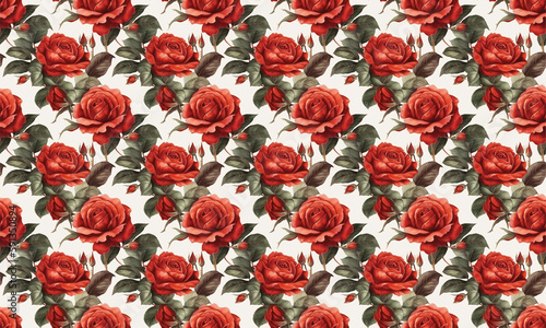 seamless watercolor red rose flowers pattern illustration background with generative AI