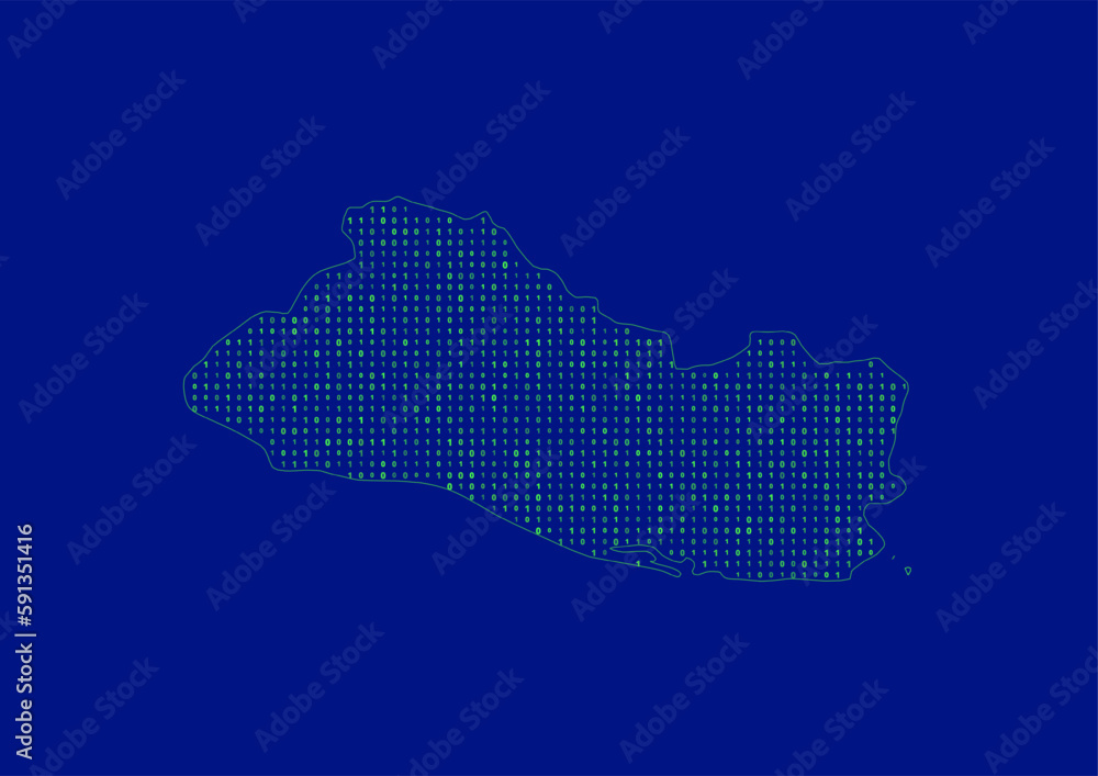 Vector El Salvador map for technology or innovation or it concepts. Minimalist country border filled with 1s and 0s. File is suitable for digital editing and prints of all sizes. Vector El Salvador map for technology or innovation or it concepts. Minimalist country border filled with 1s and 0s. File is suitable for digital editing and prints of all sizes.