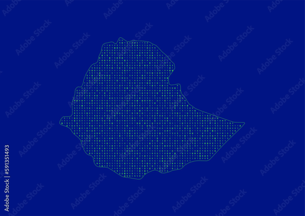 Vector Ethiopia map for technology or innovation or it concepts. Minimalist country border filled with 1s and 0s. File is suitable for digital editing and prints of all sizes. Vector Ethiopia map for technology or innovation or it concepts. Minimalist country border filled with 1s and 0s. File is suitable for digital editing and prints of all sizes.