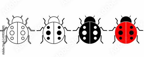 outline silhouette ladybug icon vector set isolated on white background
