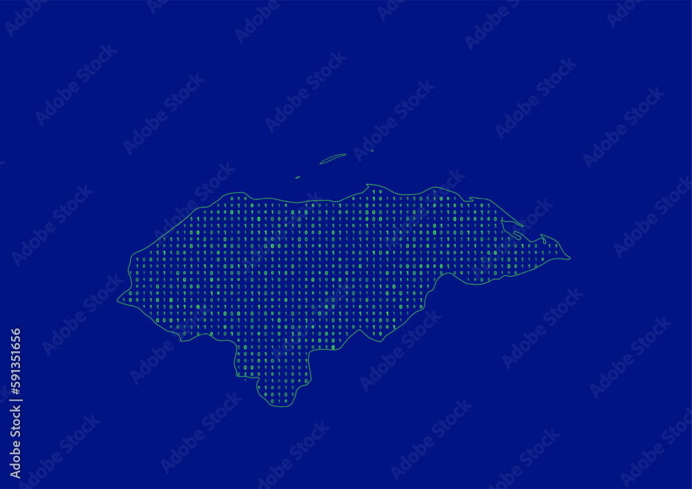 Vector Honduras map for technology or innovation or it concepts. Minimalist country border filled with 1s and 0s. File is suitable for digital editing and prints of all sizes.