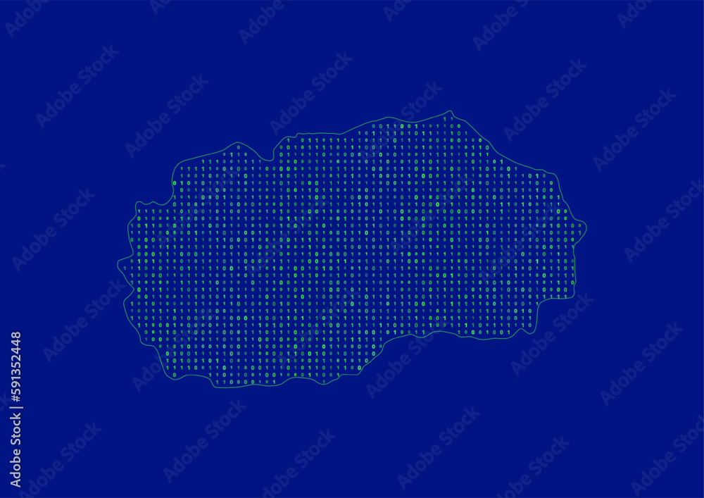 Vector Republic of Macedonia map for technology or innovation or it concepts. Minimalist country border filled with 1s and 0s. File is suitable for digital editing and prints of all sizes.