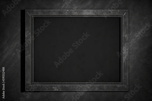 minimalist black frame hanging on a black wall. Generative AI