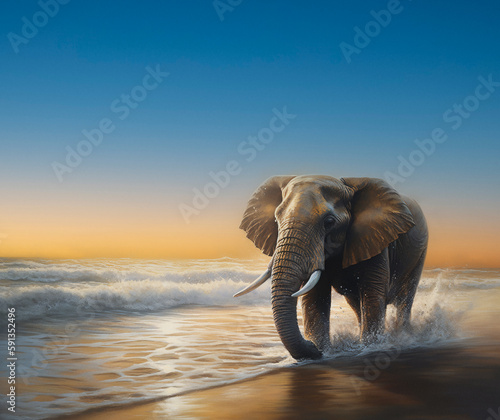 Elephant walking in the sea