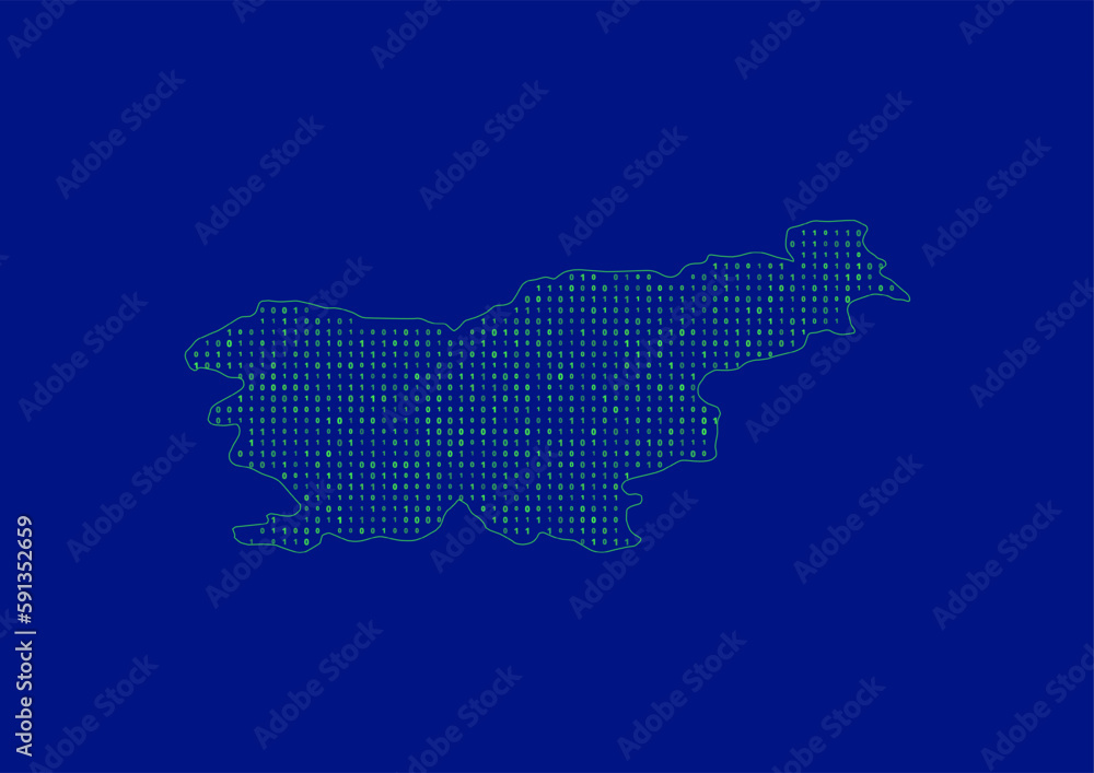 Vector Slovenia map for technology or innovation or it concepts. Minimalist country border filled with 1s and 0s. File is suitable for digital editing and prints of all sizes. Vector Slovenia map for technology or innovation or it concepts. Minimalist country border filled with 1s and 0s. File is suitable for digital editing and prints of all sizes.