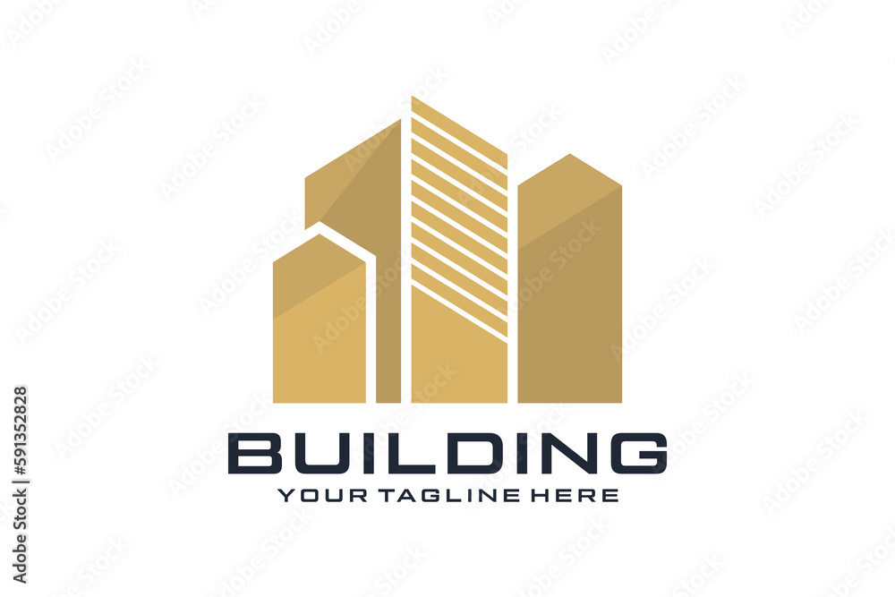 logo design for buildings, properties, houses, tall buildings in gold color
