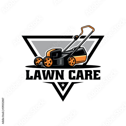 yellow lawn mower illustration logo vector