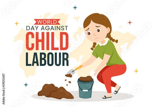 World Day Against Child Labour Illustration with Children Working for the Necessities of Life in Flat Kids Cartoon Hand Drawn for Campaign Templates